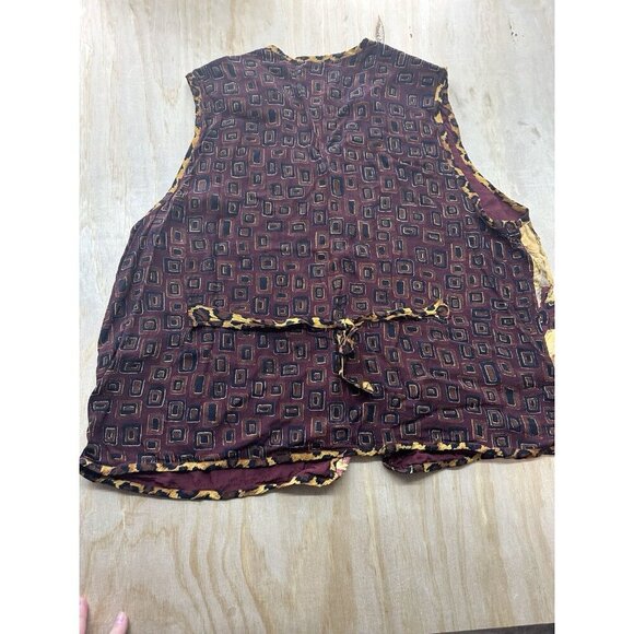 We Be BOP Sz 3x WILD Batik Rayon Camp Patchwork Vest Fall Browns Golds Beaded - Picture 3 of 7